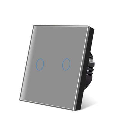 Un buen precio. UBARO Estándar de la UE 100V - 240Vac 10A Interruptor de luz táctil de alambre vivo único Panel de vidrio gris 2 bandas Interruptor eléctrico En línea
