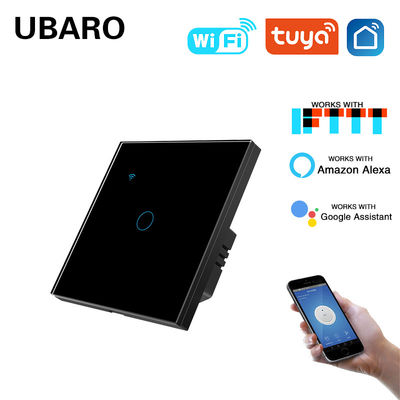 good price Tuya App Smart Wi-Fi Switch Type 86 Black tempered glass panel 1Gang Support Google Assistant Amazon Alexa Voice online