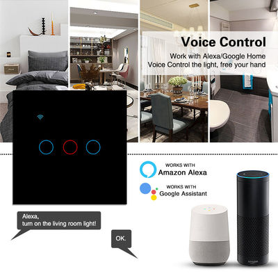 Goede prijs. Europese standaard Tuya Zwart getemperd glas Smart Wall Mounted Wi-Fi Switch Type 86 3 Gang Work Met Alexa Voice Online
