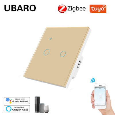 Un bon prix. Alexa commande vocale commutateur Zigbee intelligent Google Home télécommande Lite commutateur or 2 gangs Tuya App vie intelligente En ligne