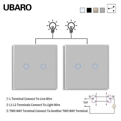 good price UBARO Grey Dual Touch Switch Manual Touch 2 Gang 2 Way Smart Light Switch Live Wire Control 2000W/gang online