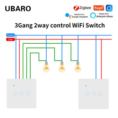 good price 1000W Double Light Switch Neutral Wire Control 190g 3 Gang 2 Way Smart Switch Zigbee Smart Home Need Gateway online