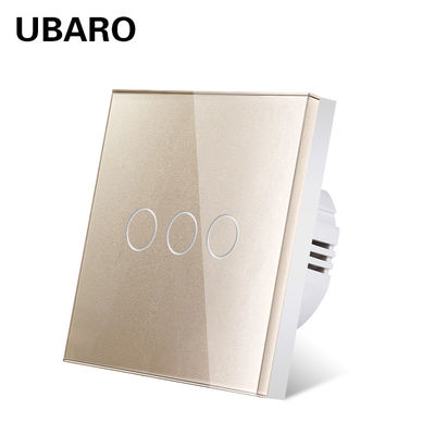Goede prijs. EU/VK-standaard 3Gang 1Way Wandlicht Touch Switch Gold Tempered Glass Panel Button 5 -300W/GangCE Online