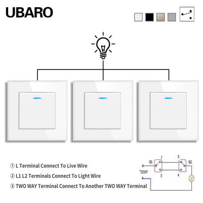 Un buen precio. 82Tipos Interruptor de luz doble de pared de la UE de tipo estándar para la oficina en el hogar Interruptor intermedio de 3 vías 250V 10A 2000W/Gang En línea