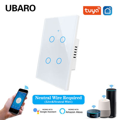 좋은 가격 4Gang Tuya 스마트 홈 벽 장착형 전등 스위치(음성/원격 제어 포함) AC100-240Vac 10A 600W/Gang US/BR 표준 온라인