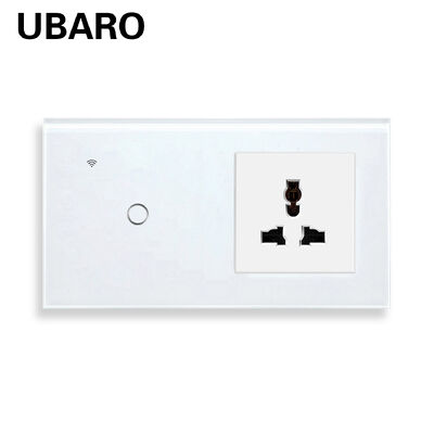 Un buen precio. Interruptor táctil de pared universal y enchufe con panel de vidrio templado, dimensiones de 146 × 86 × 35 mm y conductor de cobre niquelado En línea