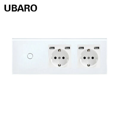 良い価格 UBARO スマート タッチ ライト スイッチ デュアル EU Schuko 電源コンセント コンボ 4 つの USB-A 充電ポートとタッチ コントロール付き強化ガラス ウォール プレートを備えています オンライン