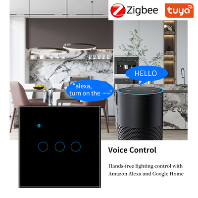 good price UBARO Tuya Zigbee Smart Switch Support Voice Activated Wall 3 Gang 10A Black App/Touch Control Timing Sharing online