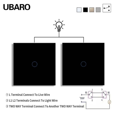 Ein guter Preis. UBARO Doppelschalter an der Wand befestigte schwarze Gläser Panel 1Gang 2Way 100-240Vac 50-60Hz Treppenschalter für runden Kasten Im Internet