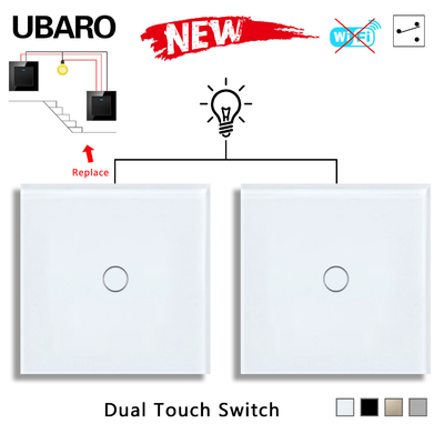 良い価格 UBARO EU/UK ダブルタッチスイッチ ホワイトテンパールガラスパネル入力 220V 1Gang 2Way 階段と寝室のスイッチ オンライン