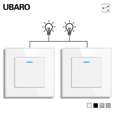Un buen precio. 86 neumáticos doble escalera luz interruptor panel de vidrio templado blanco 250V 10A adecuado para la caja de instalación redonda En línea