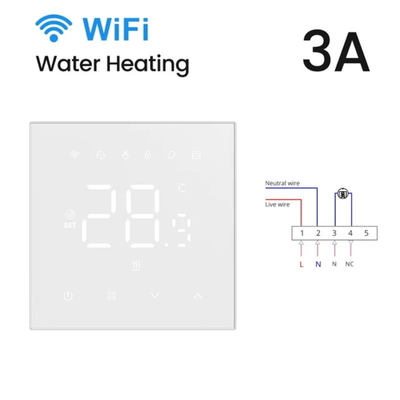 Bom preço. Interruptor de termostato inteligente Tuya Wifi para aquecimento elétrico de piso de água Interruptor de forno suspenso de parede 3A Touch / APP móvel / Controle de voz compatível com Alexa / Google Home Em linha