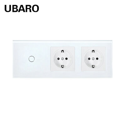 Un buon prezzo. UBARO Interruttore della luce Smart Touch + Doppia presa di corrente Schuko EU Combo, Piastra da parete in vetro temperato, CA 110 V-250 V, Bianco, Presa elettrica domestica con controllo touch In linea