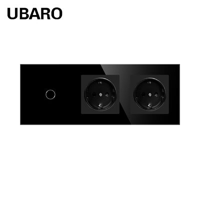 Хорошая цена. UBARO Стандартная настенная розетка ЕС с сенсорным выключателем, розетками Schuko и черной панелью из закаленного стекла Онлайн