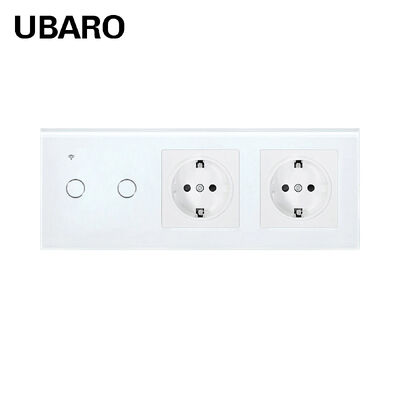 Un buen precio. Interruptor y enchufe inteligente UBARO 228 tipo 2 entradas con Panel de vidrio templado con Control por voz WiFi Tuya y enchufes duales estándar de la UE En línea