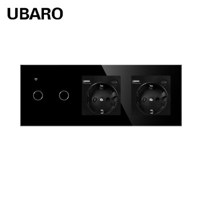 good price UBARO Tuya Zigbee 2 Gang Smart Light Switch + 2 EU Standard Outlets with USB-C Fast Charging online