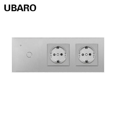 良い価格 UBARO Zigbee スマートパネル: 1 ギャングタッチスイッチ + 2 EU Schuko ソケット、シルバー強化ガラス、Tuya スマートホーム オンライン